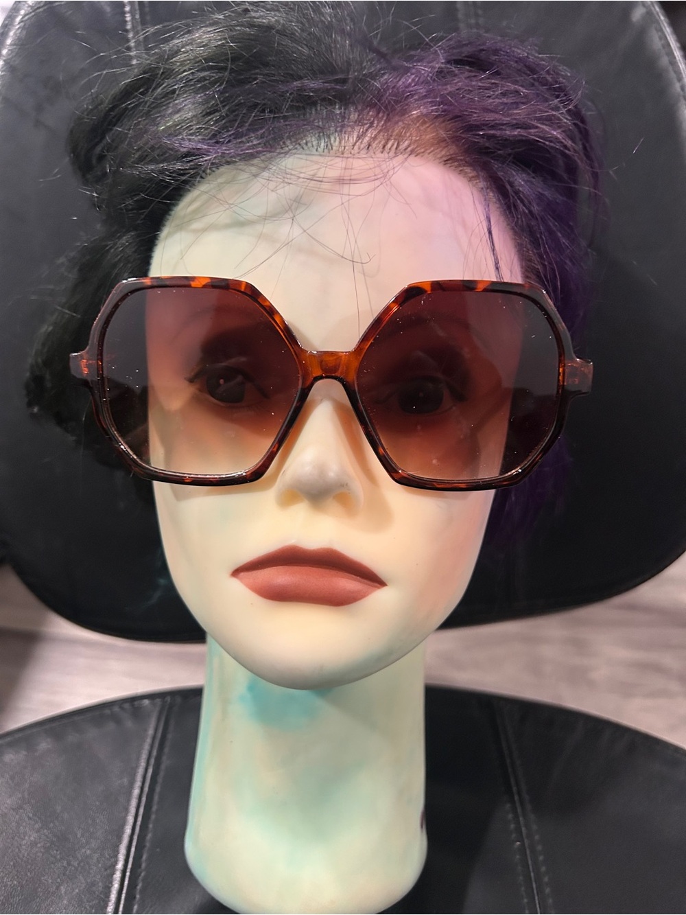 Nannette Tortoiseshell Oversized Hexagon Sunglasses with Brown Lenses